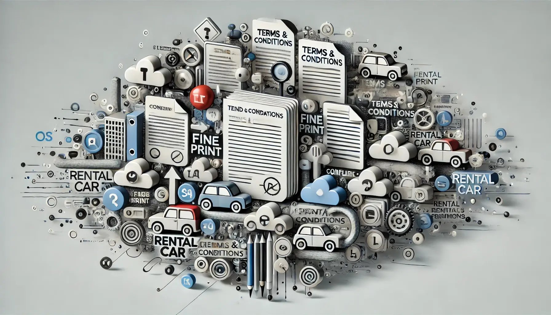 DALL·E 2024-08-15 22.06.04 - A realistic and minimalistic horizontal infographic that visualizes the confusion caused by complex and unclear terms and conditions in rental car agr