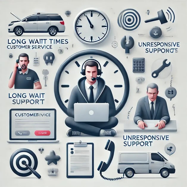 DALL·E 2024-08-15 22.06.15 - A realistic and minimalistic visual representation of common issues in customer service for car rental companies. The image should depict elements suc