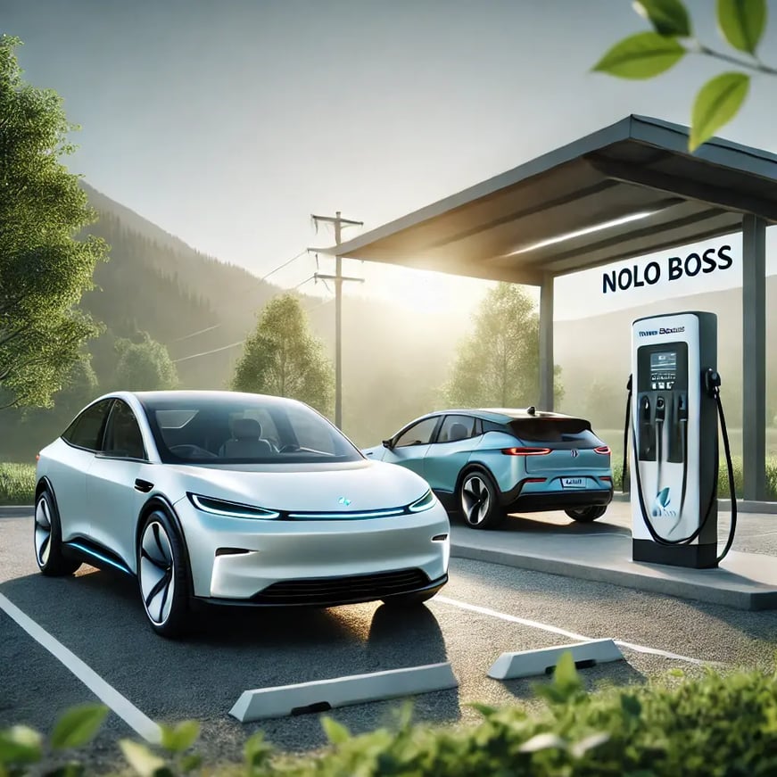 DALL·E 2024-08-15 22.06.21 - A realistic and minimalistic image showcasing eco-friendly vehicles available through Nolo Boss. The image should highlight electric and hybrid cars,
